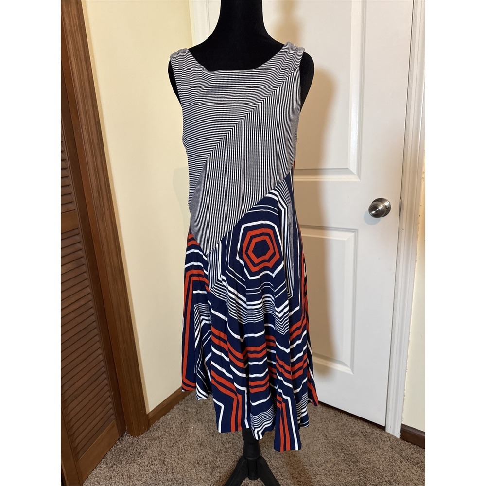 Maeve Anthropologie Cameron Striped Blue White Asymmetrical Swing Dress Size M